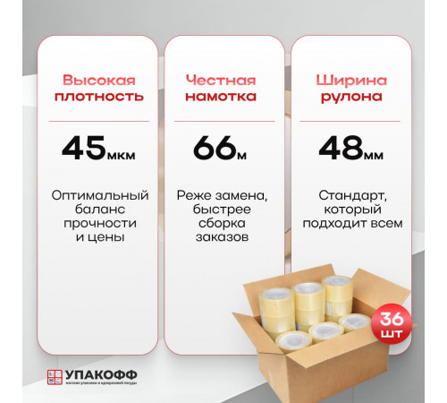 Скотч 48мм*66м 45мкм прозрачный (кор 36шт)