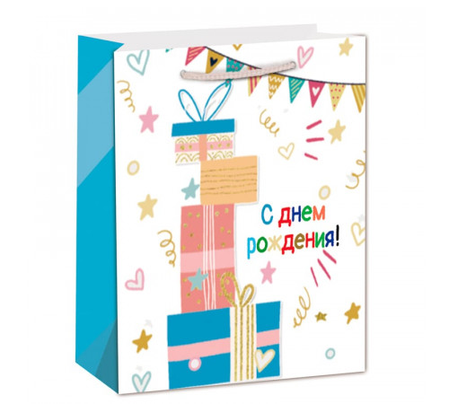 Пакет подарочный 31*42*12 С днем рождения! Подарки конфетти