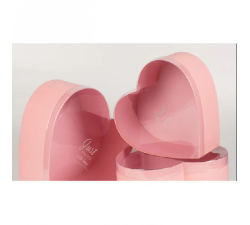 Коробка подарочная 33*31,8*13,2 СЕРДЦЕ розовый прозрачная крышка