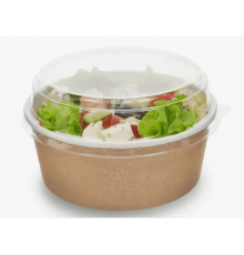 Упаковка круглая 750 мл Round Bowl ДНО + КРЫШКА КУПОЛЬНАЯ КРАФТ/БЕЛЫЙ d-150, h-61