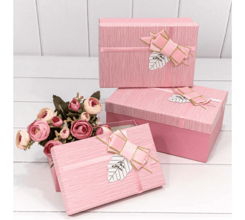Коробка подарочная 21*14*8 Розовая "FOR YOU" с бантом
