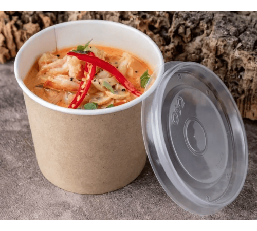 Супница круглая 500мл Round Bowl ДНО + КРЫШКА КРАФТ/БЕЛЫЙ d-100, h-95