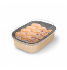 Упаковка для салата CASE BOWL 860мл ДНО+КРЫШКА ПОЛУКУПОЛЬНАЯ BLACK WOOD 190х135х51