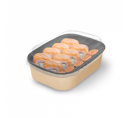 Упаковка для салата CASE BOWL 860мл ДНО+КРЫШКА ПОЛУКУПОЛЬНАЯ BLACK WOOD 190х135х51